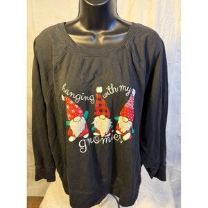 Plus Size Women’s Holiday Christmas Top Shirt 2X Gnomes Granny Vibes Fun Black
